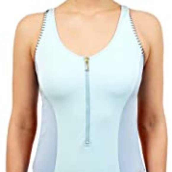 NWT JUICY COUTURE Light Blue LOGO  'Juicy' Zip-Front One-Piece Sporty Swimsuit - Picture 8 of 14
